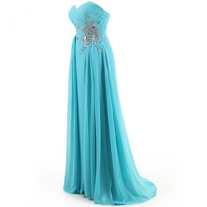 2015 Beading Ice Blue Long Prom Dresses 2015 A Line Sweetheart Neck ...
