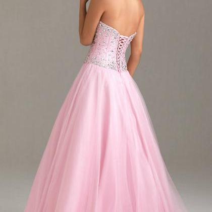 2015 Pink Beading A Line Sweetheart Neck Long Prom..